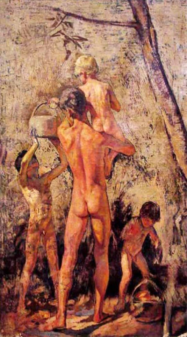 Nackte Jünglinge pflücken Orangen, Anacapri 1928 